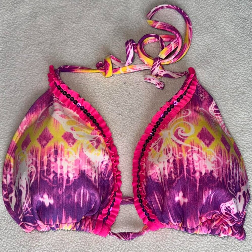 Op Ocean Pacific Y2K Pink Purple Yellow Sequin Bikini Top Size Large 🩷💛💜✨
